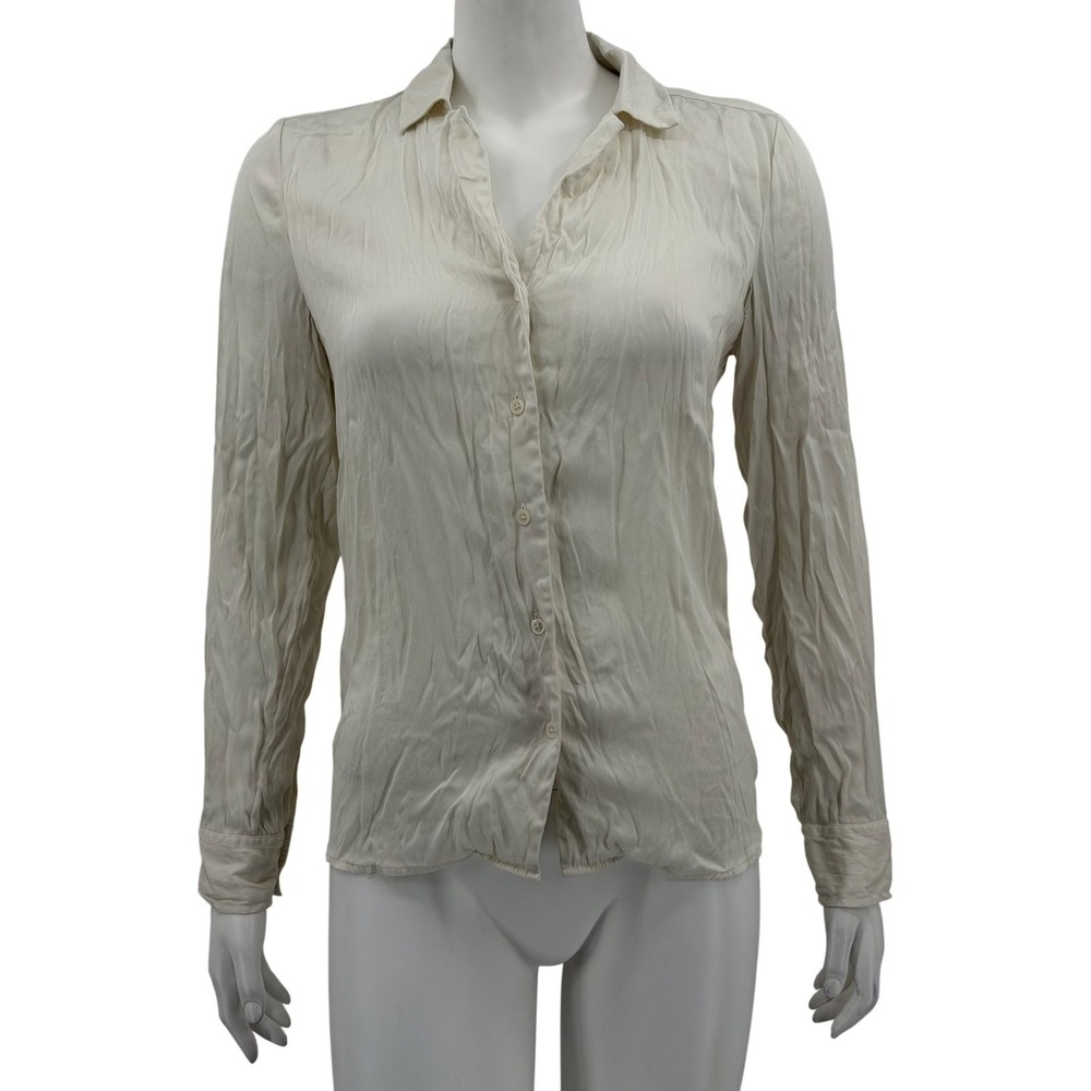 Quince Top Womens Small Ivory Button Up Sheer Minimalist Staple Neutral Office